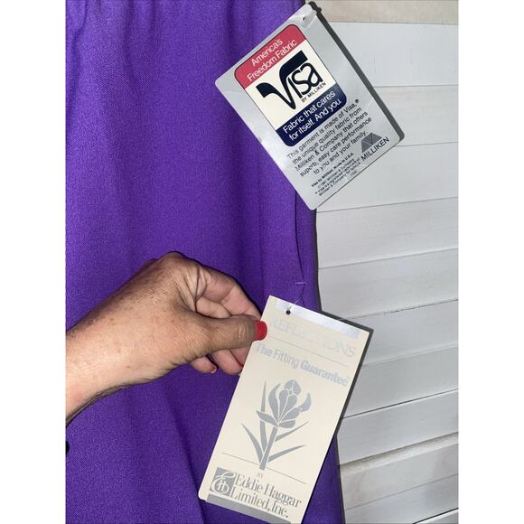 New Vintage 70s 80s Straight Leg Pants Slacks Women’s Purple Poly Pull On Large - Picture 4 of 8